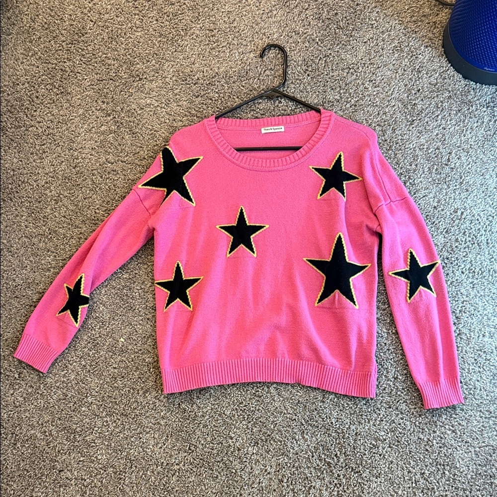 Theo & Spence  Pink Sweater with Black Star Accents